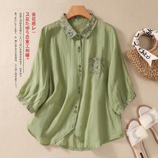 休閑上衣輕薄透氣亞麻襯衣 夏季 外貿(mào)女裝 大牌折扣清倉(cāng)寬松棉麻襯衫