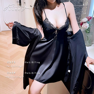蕾絲冰絲睡袍感家居服套裝 性感睡衣吊帶睡裙女士2025新款 夏季