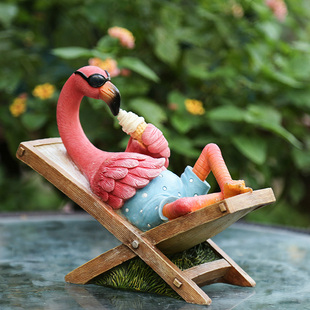 飾品 飾擺件樹(shù)脂創(chuàng)意卡通火烈鳥(niǎo)擺件裝 花園雜貨 庭院布置園藝裝