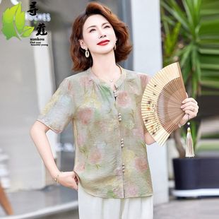 洋氣上衣中年裝 女士休閑女裝 寬松短袖 新款 夏裝 時尚 衫 中老年媽媽裝
