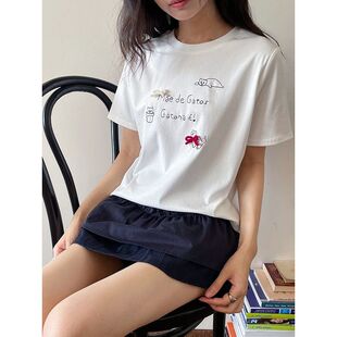 貓與日光浴tee 上衣 興北立體蝴蝶結印花T恤女裝 短袖 N396B 夏季
