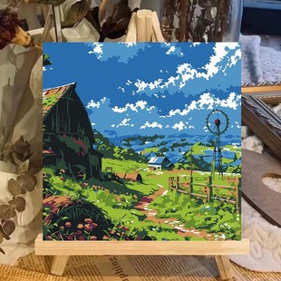 玫瑰海邊diy數字油畫手工填色油彩畫治愈簡單花卉客廳裝 飾畫禮物