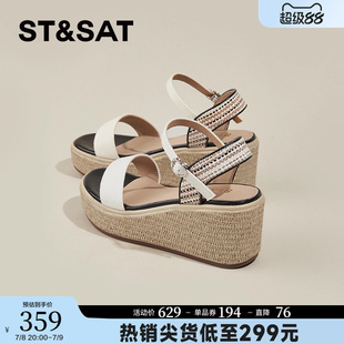 女式 坡跟一字帶軟底百搭松糕女鞋 2025新款 時尚 夏季 星期六厚底涼鞋