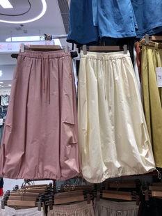 高腰顯瘦中長款 美式 夏季 半身裙女2025新款 a字裙女燈籠花苞裙 工裝