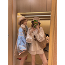 女夏韓系設(shè)計感寬松百搭上衣 娃娃衫 Yukiss 藍色重工刺繡麻棉襯衫