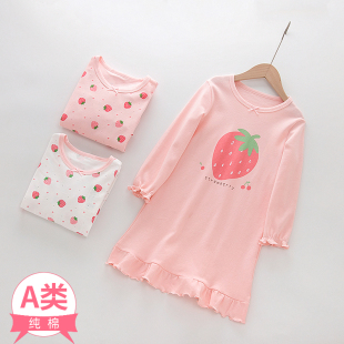 中小大童女孩 睡裙子女童寶寶家居服起居睡衣裙 春季 兒童純棉長(zhǎng)袖