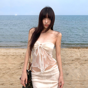 大漁 純欲蕾絲小胸沙灘長裙比基尼性感辣妹溫泉度假分體泳衣女