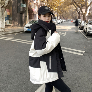 新款 加厚沖鋒衣寬松外套潮2025年冬季 羽絨棉服女撞色棉衣 時(shí)尚 韓版