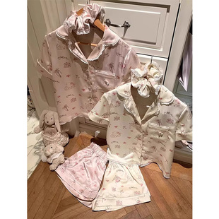 家居服套裝 甜美少女短袖 花邊性感短褲 新款 可外穿 純欲睡衣女士夏季