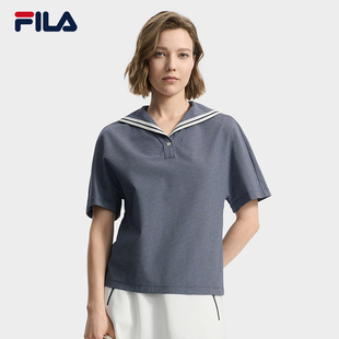 新款 FILA 2025秋季 衫 休閑舒適海軍領(lǐng)T恤 Emerald斐樂女子針織短袖