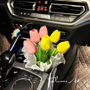 汽車擺件郁金香花束ins風可愛中控臺網紅車內仿真花儀表臺裝 飾品