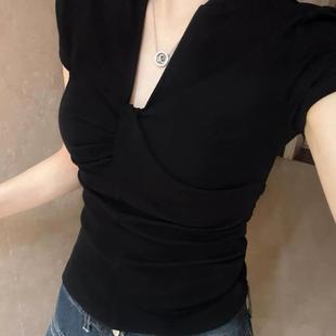 V領純欲短袖 楓葉家 絕美甜辣黑色內搭修身
