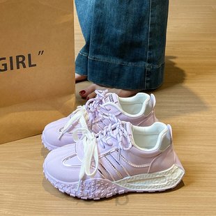 內增高厚底德訓鞋 子爆款 女2025新款 休閑運動女鞋 黃 春夏季 網紅爆款