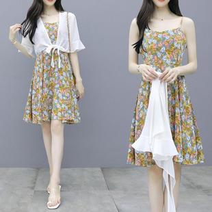 氣質(zhì)收腰顯瘦碎花裙女裝 兩件套法式 性感吊帶連衣裙 韓版 2020夏新款