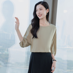 燈籠袖 2025春夏輕奢氣質小衫 桑蠶絲上衣高級感 女襯衫 重磅真絲短袖