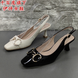 伊伴撤柜斷碼 高跟一字扣包頭涼鞋 處理真皮女鞋 方頭時尚 春季 EBLAN