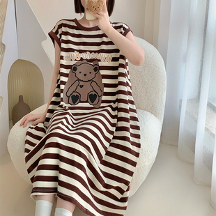 純棉薄款 無袖 胖mm大碼 女款 睡衣背心裙家居服夏天女可外穿 睡裙夏季