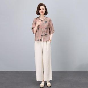 搭女配一整套穿搭媽媽凝2619棉麻國式 夏尚裝 風時兩件 新款 新中套裝