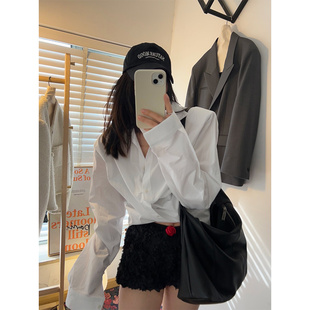 型含墊肩寬松韓女襯衫 鬼鬼家 oversize版 韓代東大門 2色夏 正品