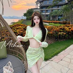 Miss米花溫泉泳衣女2025新款 分體性感沙灘度假比基尼 遮肉顯瘦裙式