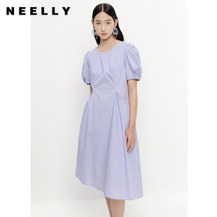 連衣裙女收腰A字裙中長款 短袖 不規(guī)則裙潮 夏季 NEELLY納儷商場同款