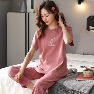 薄款 長褲 夏天女式 女款 夏季 家居服春夏可外穿套裝 莫代爾睡衣女短袖