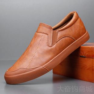 冬季 休閑皮鞋 懶人一腳蹬男韓版 正品 鞋 子潮鞋 潮板流百搭鞋 套腳 男鞋