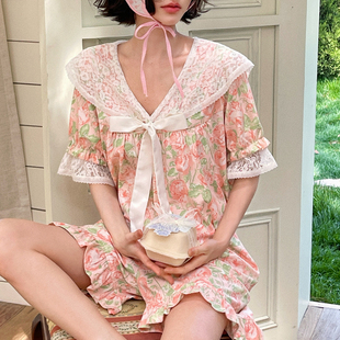 碎花木耳邊大翻領花邊可外穿家居服套裝 睡衣女款 短袖 夏季 2025新款