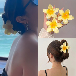 李蘭迪同款 花朵抓夾女海邊度假風雞蛋花朵發夾后腦勺半扎發鯊魚夾