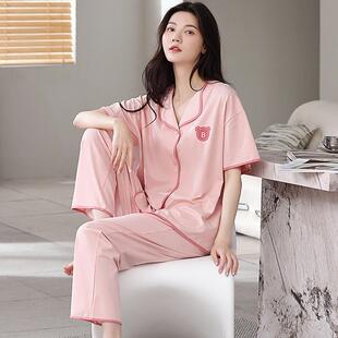 甜美印花純棉套裝 長褲 家居服26002 春夏短袖 睦隆世家睡衣女開衫