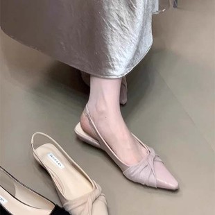 真皮氣質后絆帶單鞋 法式 新款 女2025年夏季 優雅尖頭配裙子包頭涼鞋