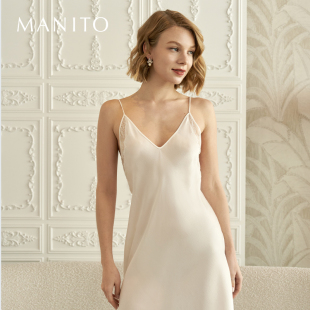 MANITO 曼尼陀Wedding桑蠶絲花朵蕾絲吊帶裙女士真絲睡衣春夏