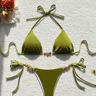 三點式 bikini 掛脖比基尼歐美ins網紅辣妹分體泳衣三角包顯瘦泳裝