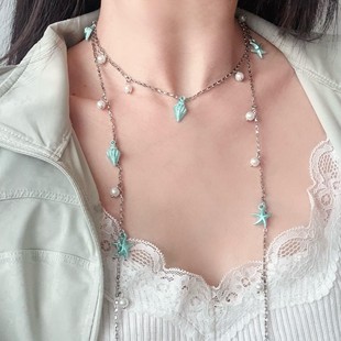 超仙清新甜美海星貝殼流蘇項鏈女海邊度假風時尚 鎖骨鏈 高級感個性