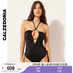 CALZEDONIA卡澤意襪夏女海邊度假一片式 連體系帶緞面泳衣0IS1796