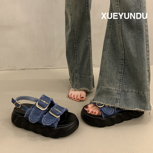 百搭羅馬坡 外穿高級感2025新款 品牌配裙子氣質(zhì)絕美厚底涼鞋 女夏季