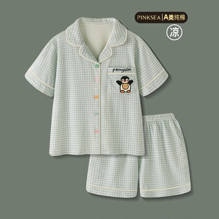 套裝 可愛男士 大碼 睡衣女款 夏季 短褲 新款 情侶家居服 夏涼感純棉短袖