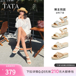 女鞋 新款 羊皮法式 2025夏季 7AP05BL5 坡跟涼鞋 TATA他她休閑運動涼鞋