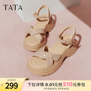 氣質時裝 法式 涼鞋 2025夏季 CXT01BL5 TATA他她休閑厚底涼鞋 新款 女鞋