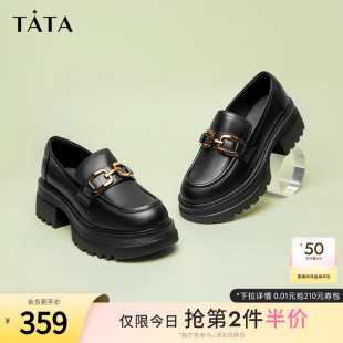 淺口單鞋 黑色學院小皮鞋 子GOK01BA3 女鞋 TATA他她英倫厚底jk樂福鞋
