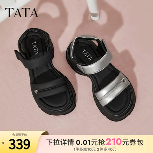 2025夏新CU601BL5 松糕底沙灘涼鞋 TATA他她黑色涼鞋 女厚底運動涼鞋