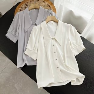 短袖 夏季 女2024新款 設(shè)計感白色襯衫 通勤職業(yè)雪紡襯衣dd712 法式