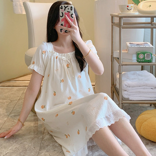 甜美卡通可愛睡衣蕾絲花邊寬松休閑遛彎家居服 新款 短袖 睡裙女夏季