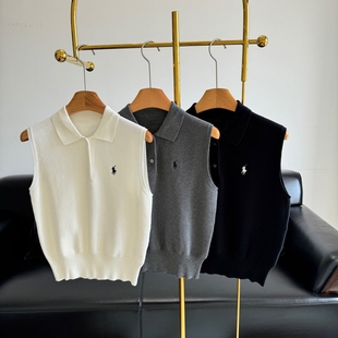 新款 小馬刺繡細(xì)膩柔軟透氣網(wǎng)眼面料簡(jiǎn)約polo領(lǐng)針織背心馬甲女 經(jīng)典