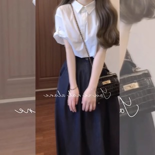 赫本風高級感獨特半身裙套裝 2025年夏季 顯瘦休閑簡約氣質襯衫 法式