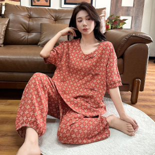 新中式 純棉國風胖mm睡衣女款 大碼 夏薄款 棉紗家居服200斤 2025新款