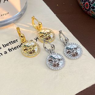 真金電鍍個性 度假風夸張耳環百搭氣質耳飾女 豹子圖案耳扣滿鉆時尚
