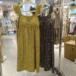 女純棉梭織棉吊帶睡裙家居服裙正品 帶胸墊妮可雅睡裙2025夏季 新款