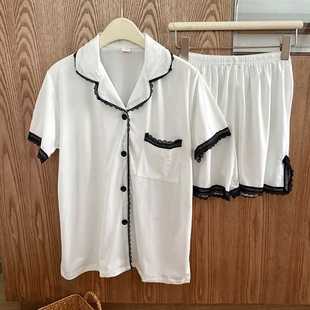 小香風花邊休閑簡約高級感家居服套裝 2025新款 可外穿 睡衣女款 短袖