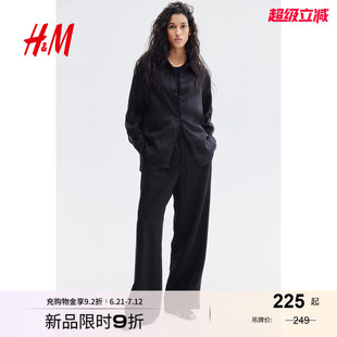 襯衫 透氣松馳感翻領(lǐng)亞麻襯衫 夏季 空調(diào)衫 1219107 通勤長袖 HM女裝